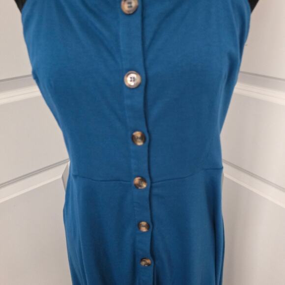 Women's Berydress Cyan Adjustable Straps Button Front A-Line Summer Dress Size M - Picture 2 of 7